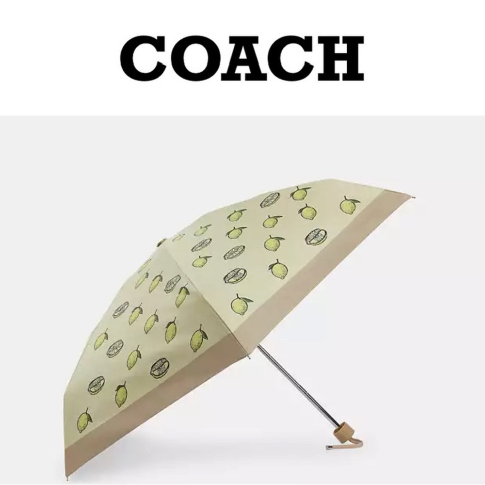 NEW Coach Lemon Print Garden Glade Yellow Multi UV Protection Mini Umbrella - Picture 9 of 13